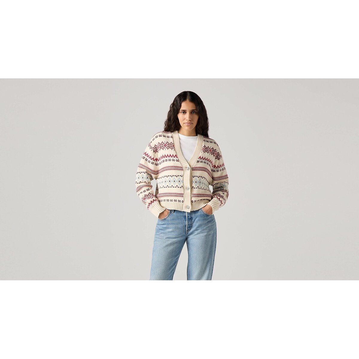 Gebreid vest met V-hals, knoopsluiting bedrukt ecru, LEVI'S