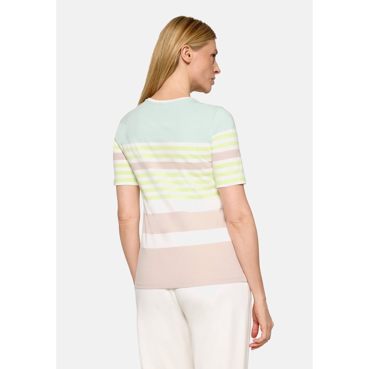 T-shirt basique à rayures horizontales beige/green, BETTY BARCLAY