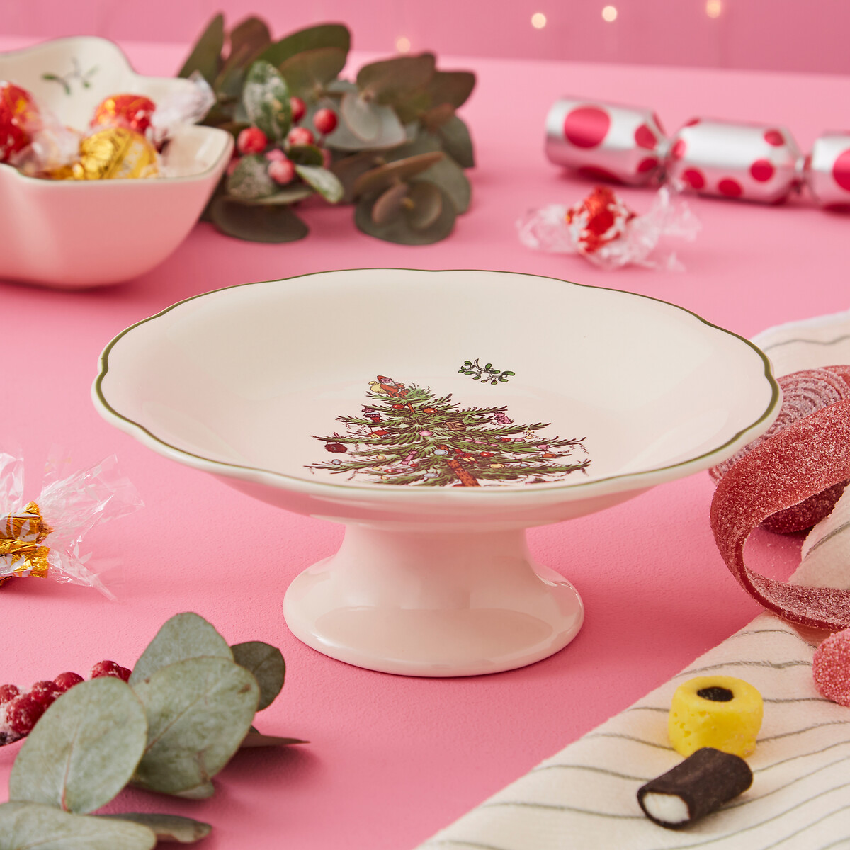 Christmas Tree Sculpted Footed Candy Dish white, SPODE