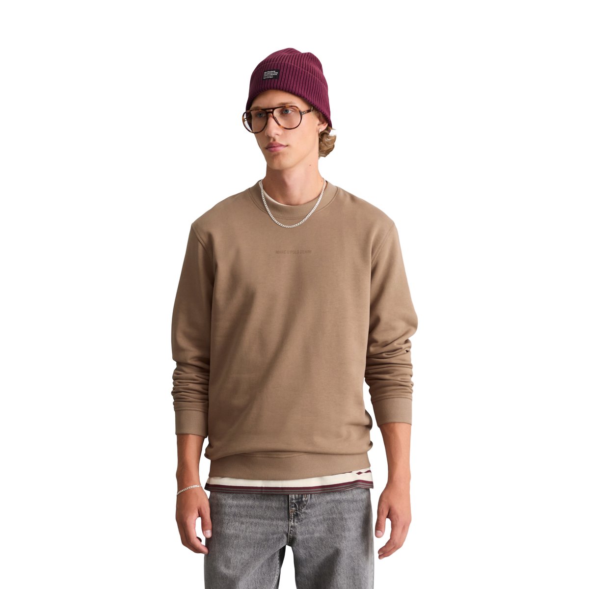 Sweat-shirt coupe classique en molleton de coton bio tout doux marron, MARC O’POLO DENIM