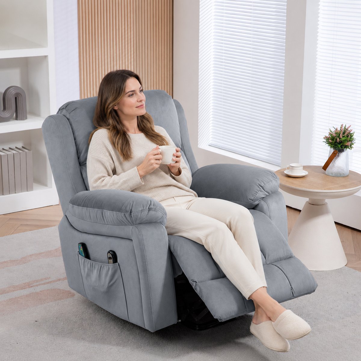 Fauteuil releveur multifonctionnel Tissu gris, HOMCOM