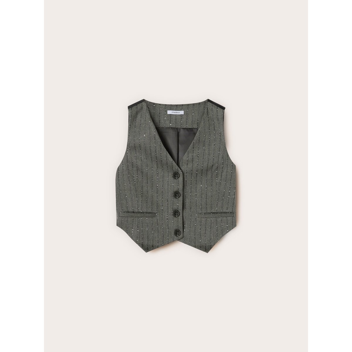 Gilet fantaisie à rayures tennis avec paillettes gris, MOTIVI