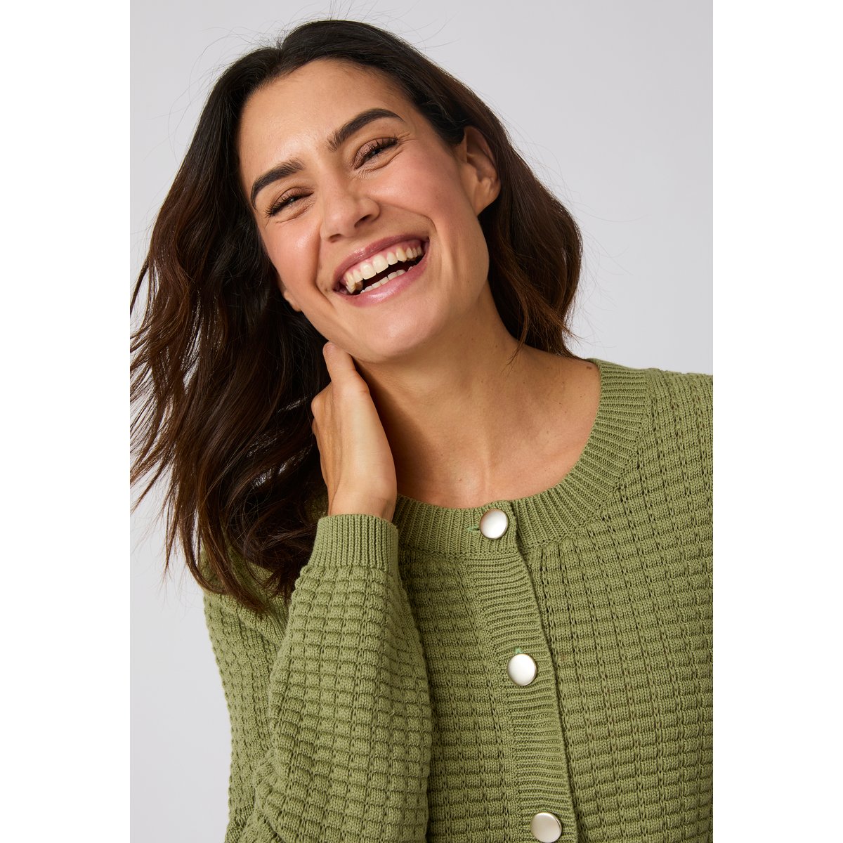 Cardigan uni ou rayé vert kaki, DAMART
