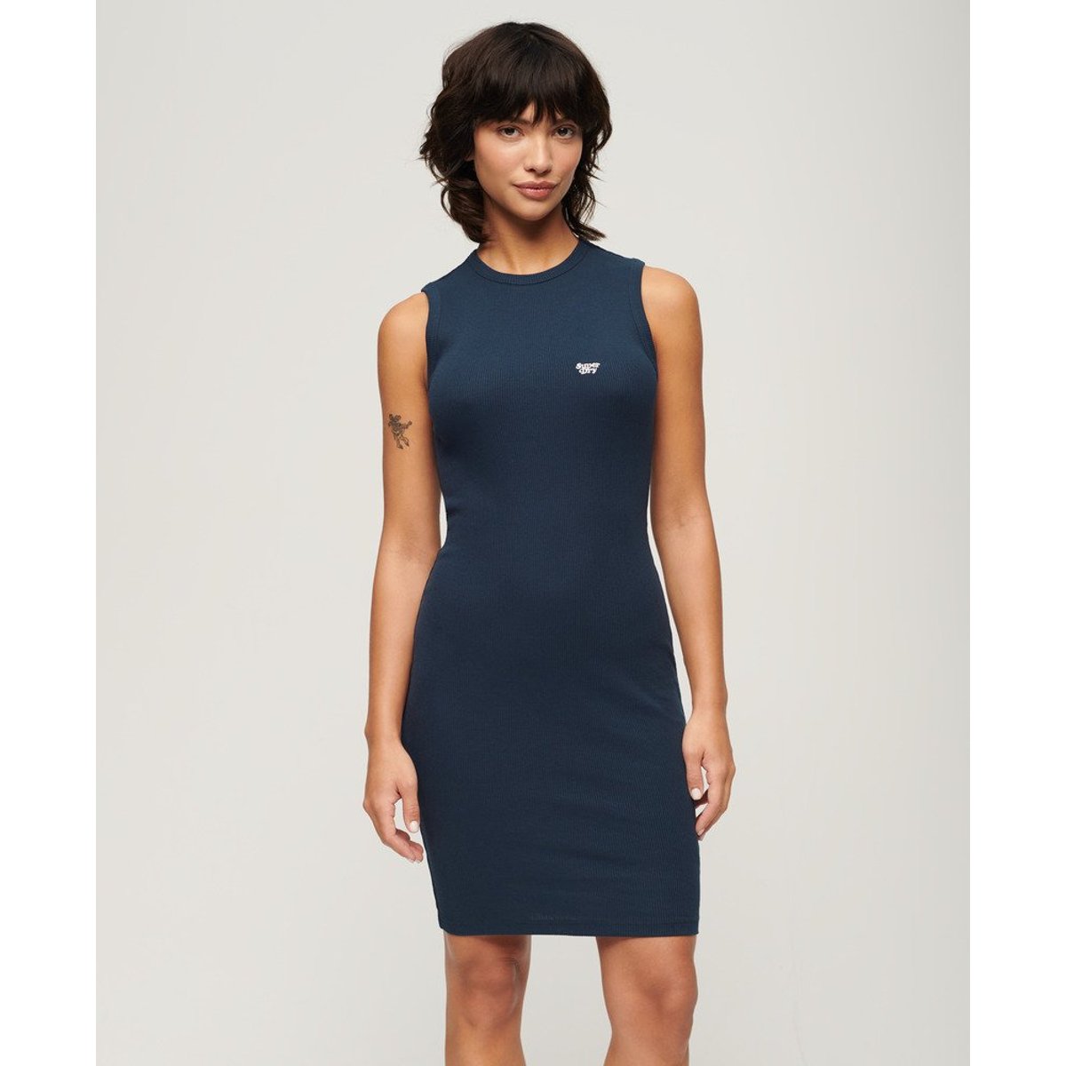 Robe moulante mi-longue côtelée bleu marine profond, SUPERDRY