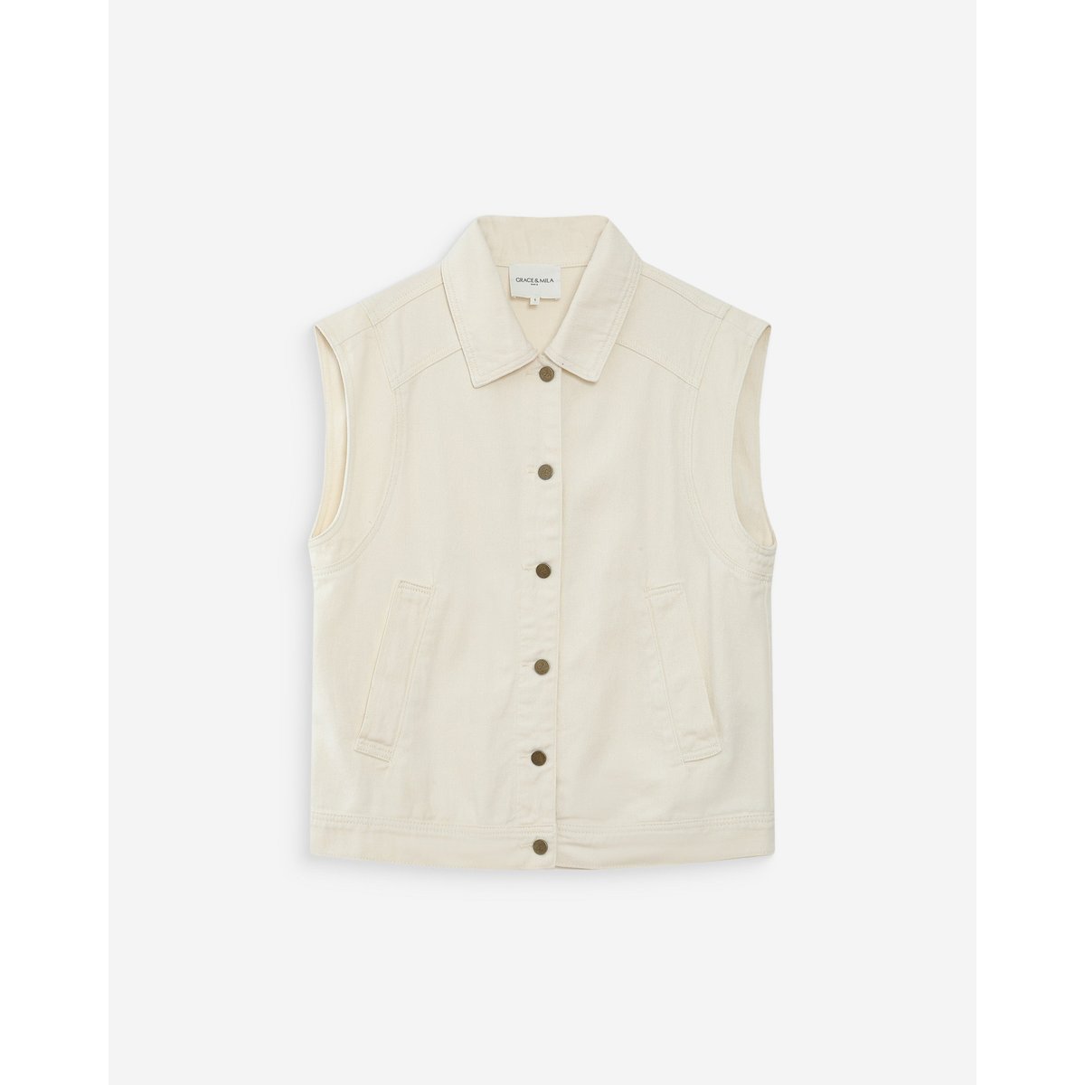 Veste sans manches en jean oversize skyblue Vallonia ecru, GRACE & MILA