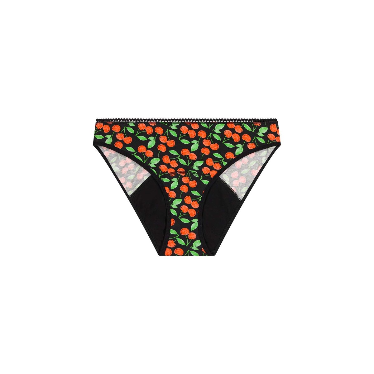 Culotte menstruelle taille haute GOTS - Flux moyen - Cerises Noir noir motifs cerises rouge, WE ARE JOLIES