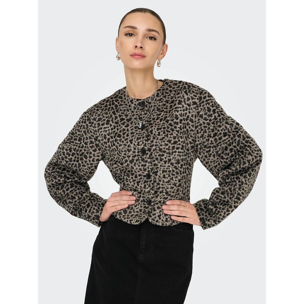 Manteau court imprimé léopard imprimé léopard, JDY