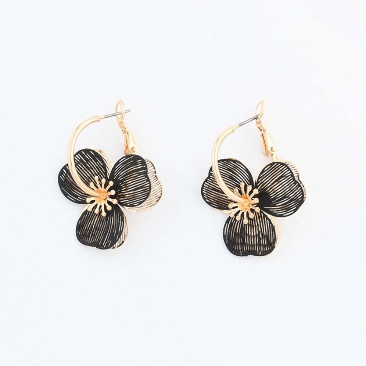 Créoles fleurs en filigrane noir et doré noir, BALABOOSTE