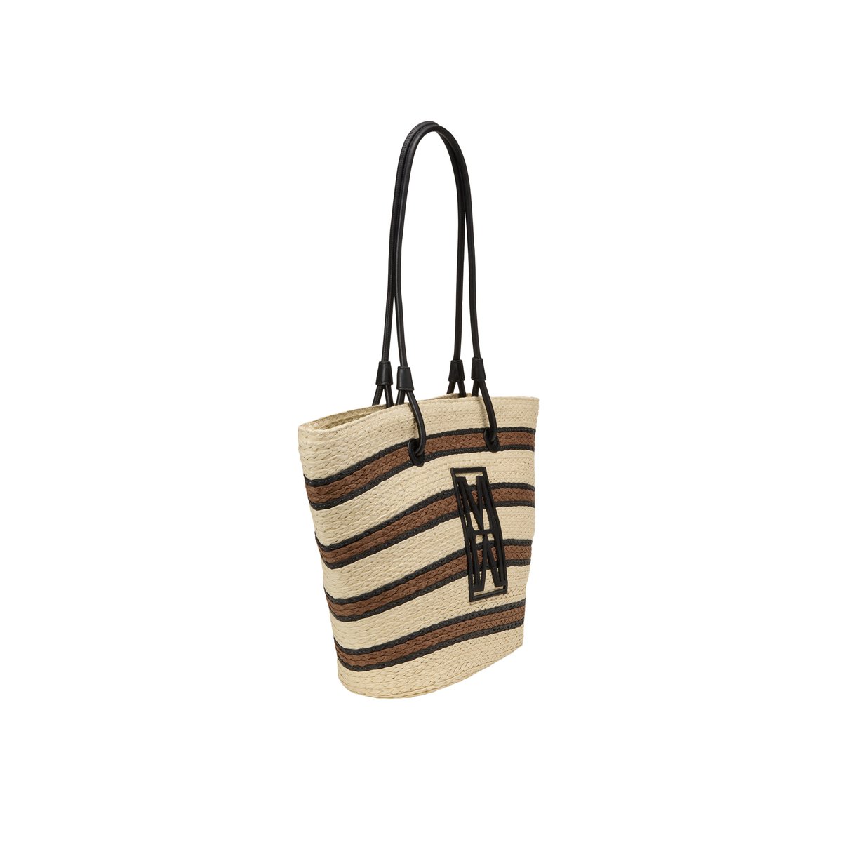 Shopper en raphia large avec détails élégants en cuir véritable marron clair, MARC O'POLO