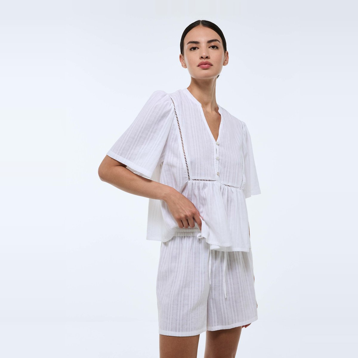 Pyjashort uni en coton BIO GOTS blanc, MONOPRIX