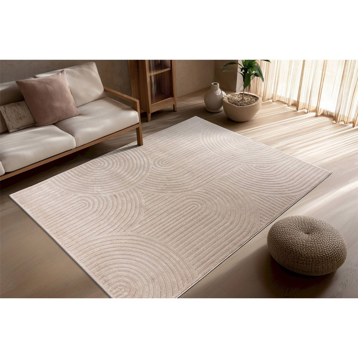 Tapis rectangulaire à relief beige sable clair ton sur ton, ARTE ESPINA