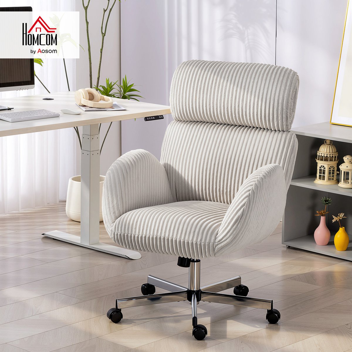 Chaise de bureau Velours Gris gris, HOMCOM