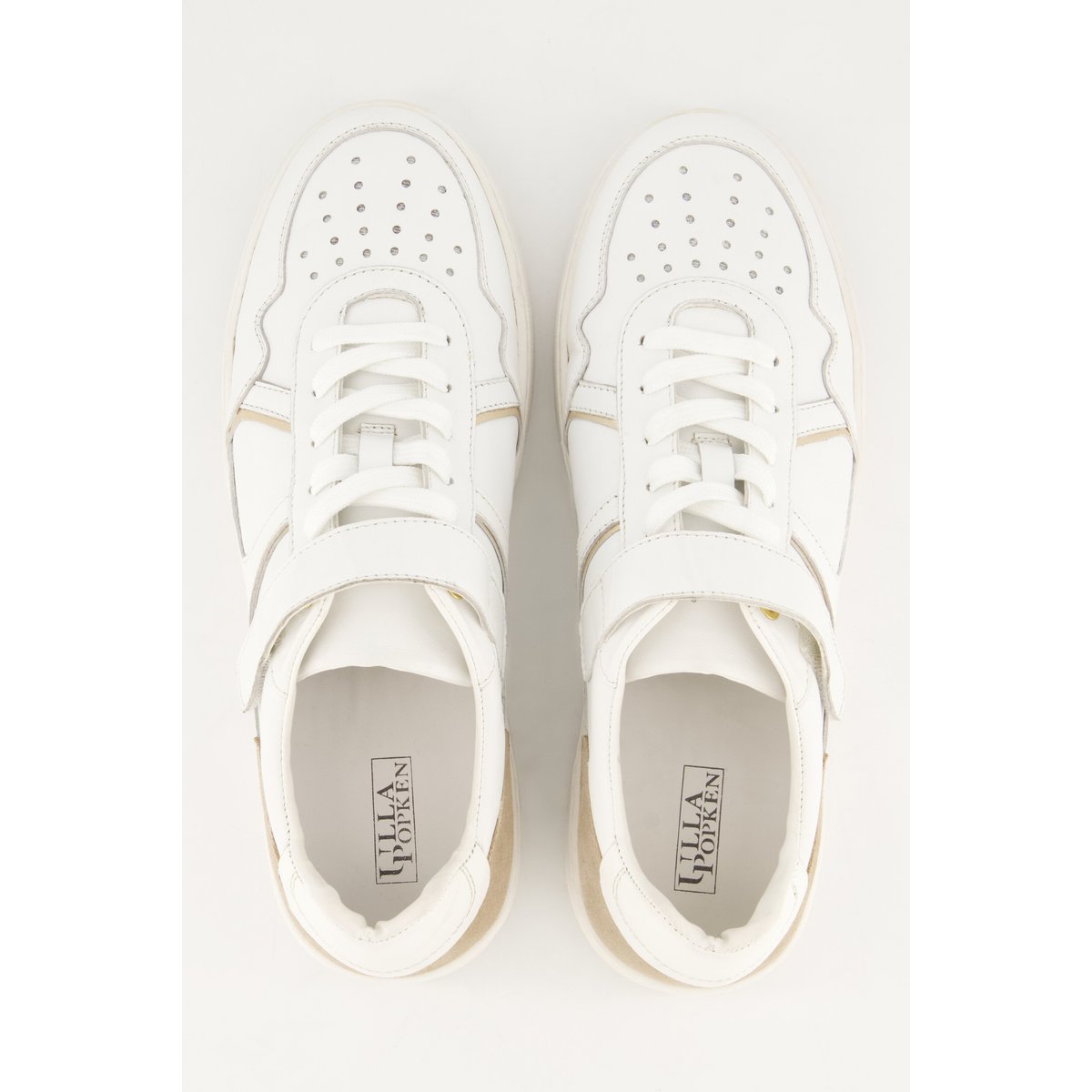Sneakers en cuir, velcro , pied large blanc neige, ULLA POPKEN