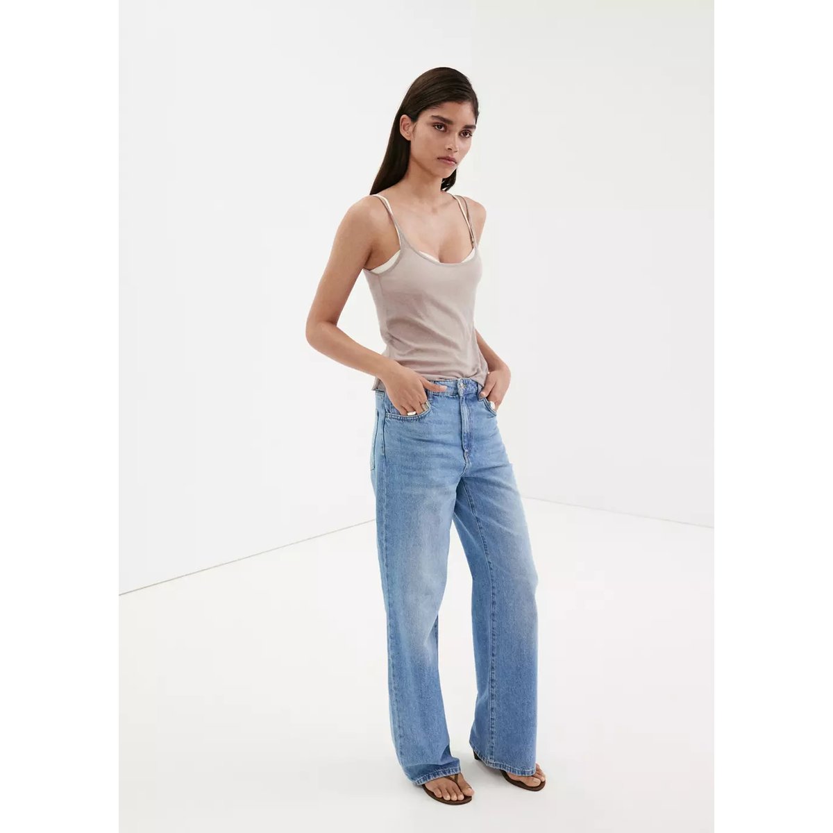 Jean Danila large taille haute bleu moyen, MANGO