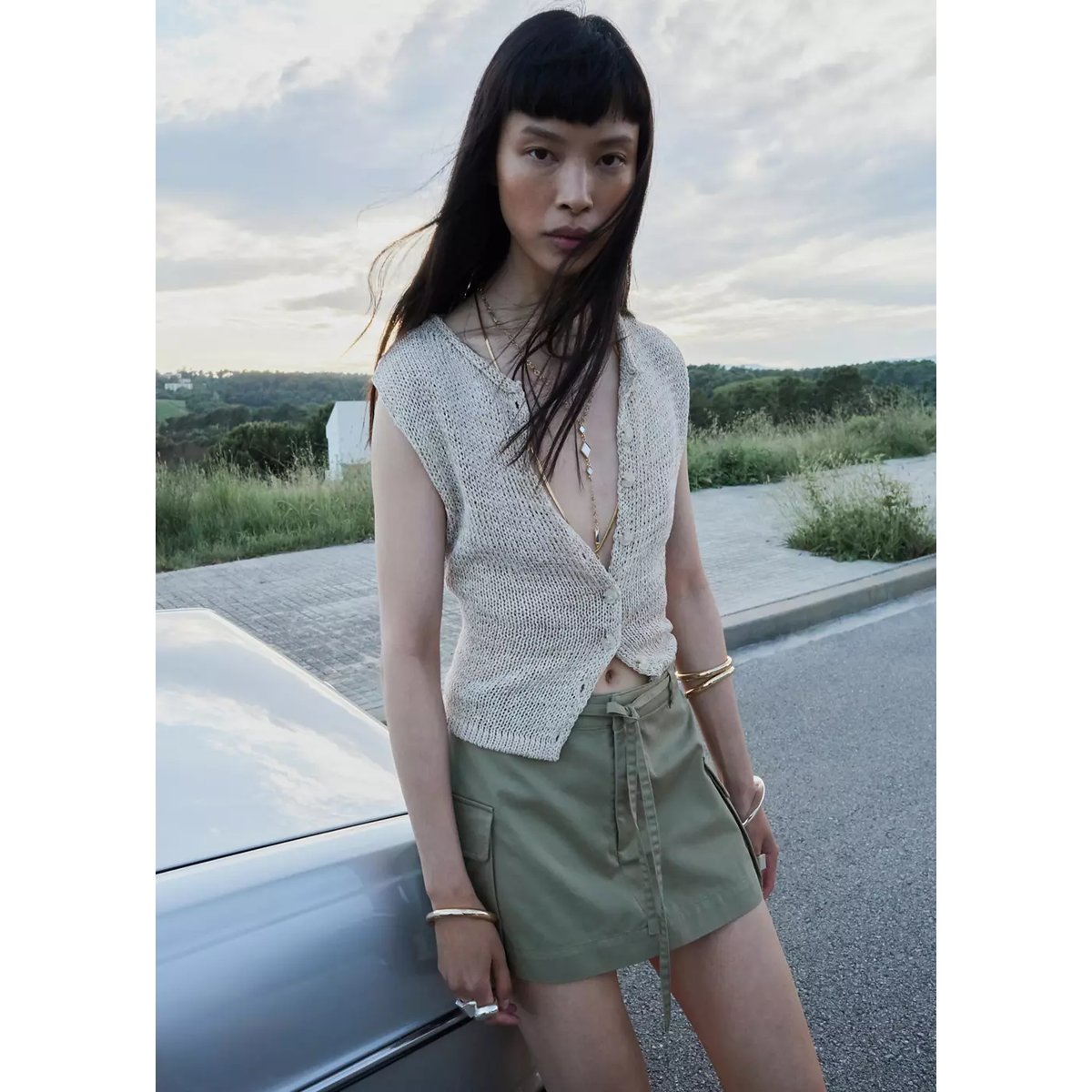 Jupe-short à poches cargo kaki, MANGO