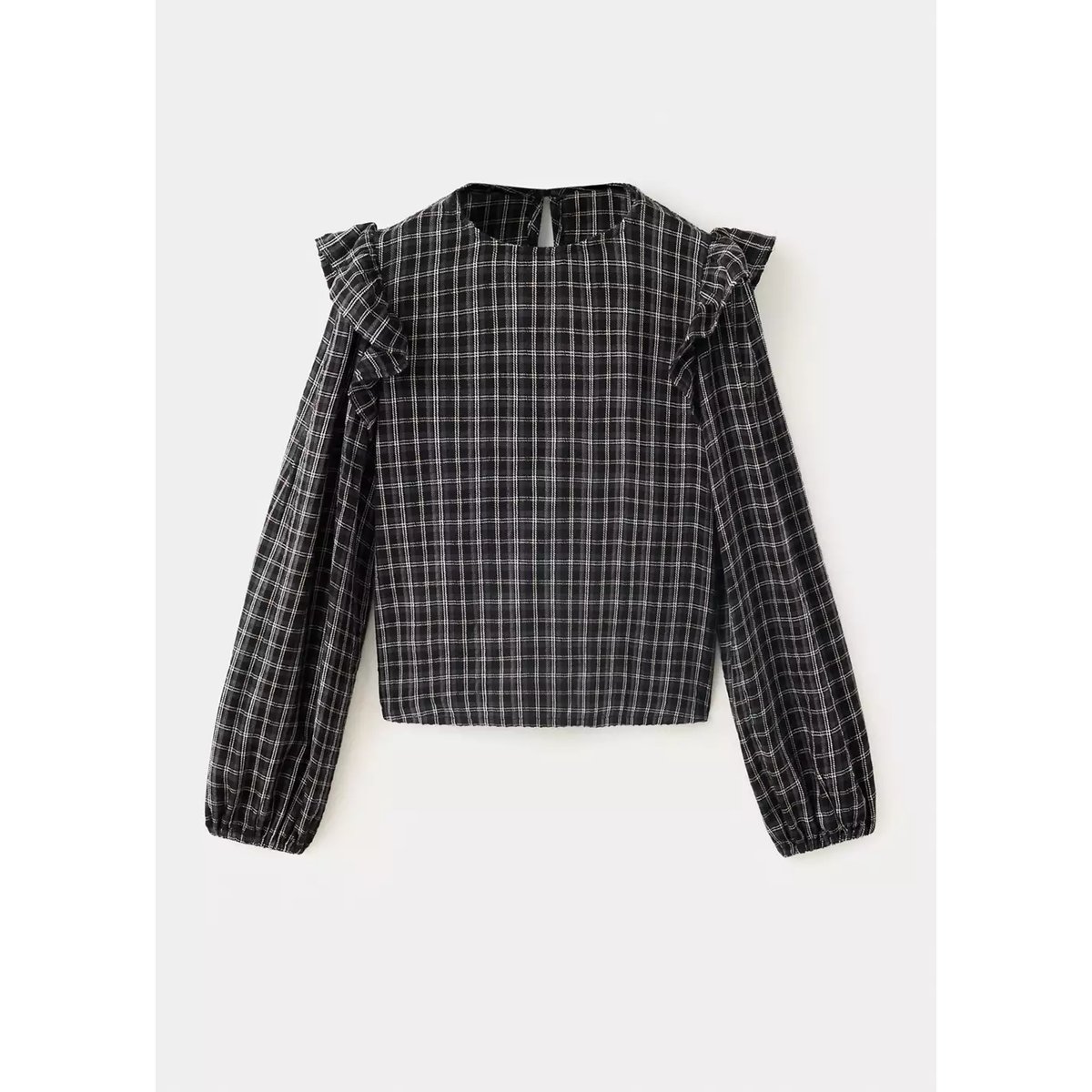 Blouse à carreaux détail volants noir, MANGO KIDS
