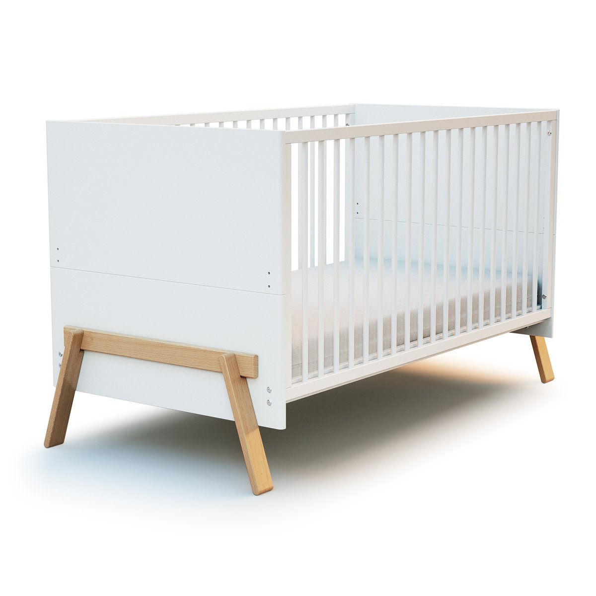 Lit bébé évolutif en bois CANAILLE blanc et hêtre verni, AT4