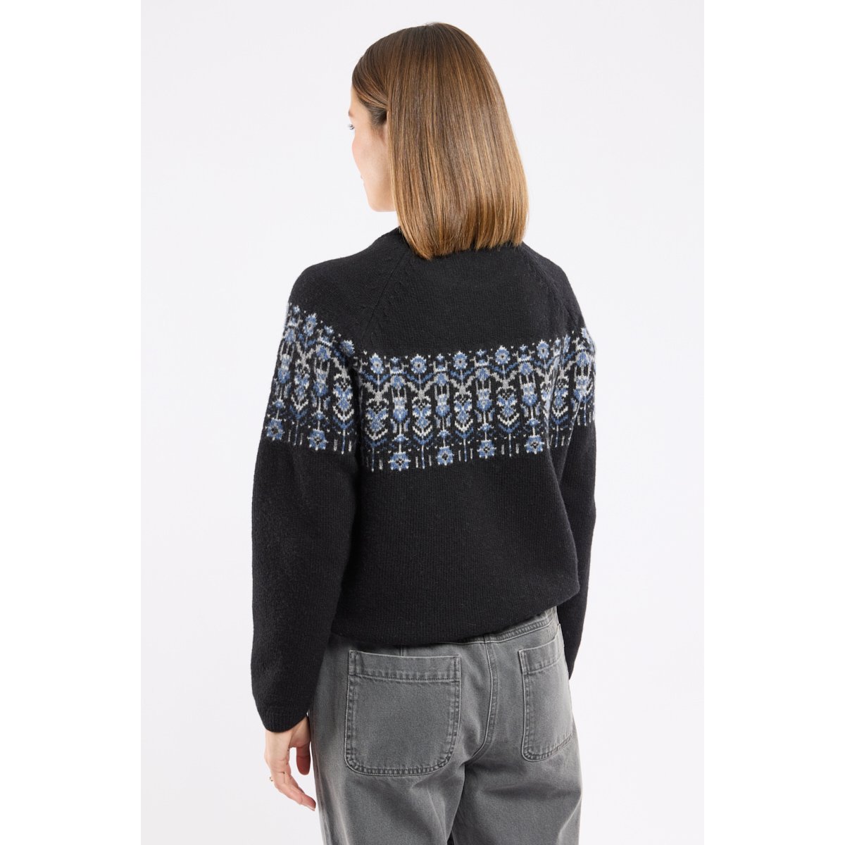 Pull jacquard Héritage - laine jacquard fleurs noir, ARMOR-LUX