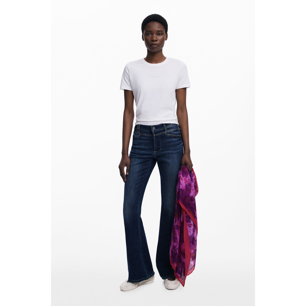Foulard rectangulaire froissé à fleurs rouge, DESIGUAL