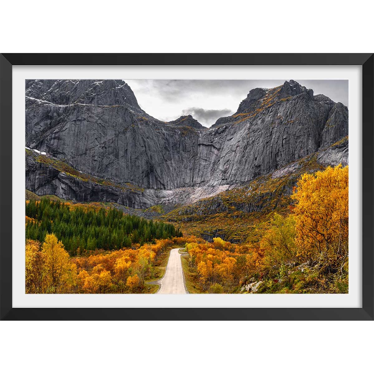 Affiche Lofoten, Face au mur affiche + cadre en bois - noir, HEXOA