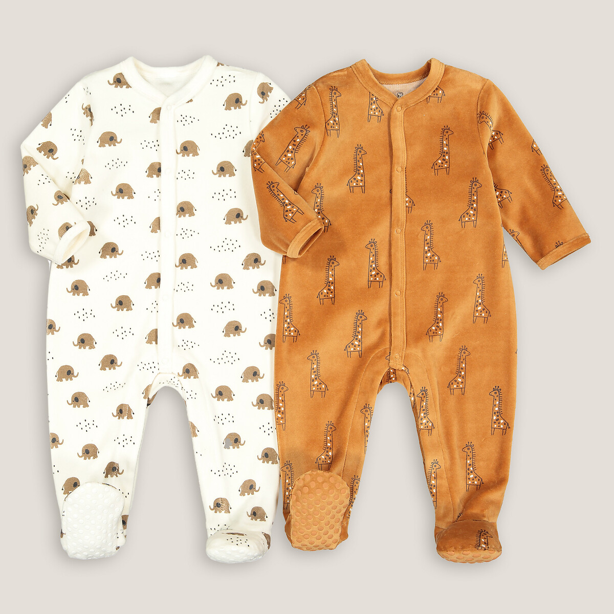 Lot de 2 pyjamas 1 pièce en velours ecru + camel, LA REDOUTE COLLECTIONS