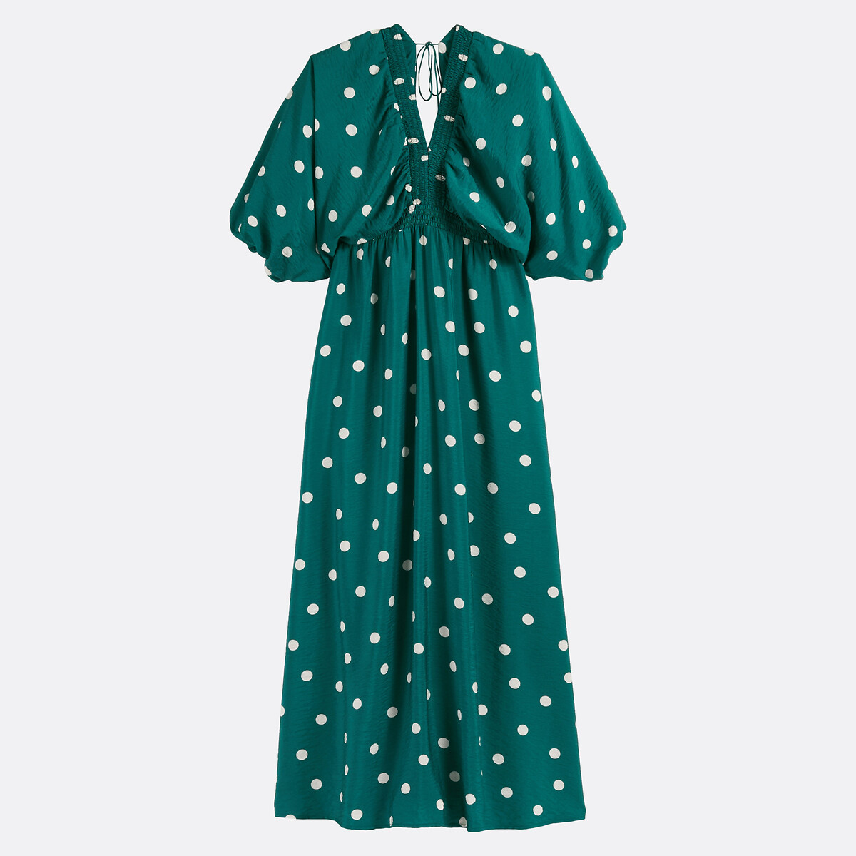 Langes Kleid mit Punkten, V-Ausschnitt, 3/4-Ärmel grün getupft, LA REDOUTE COLLECTIONS