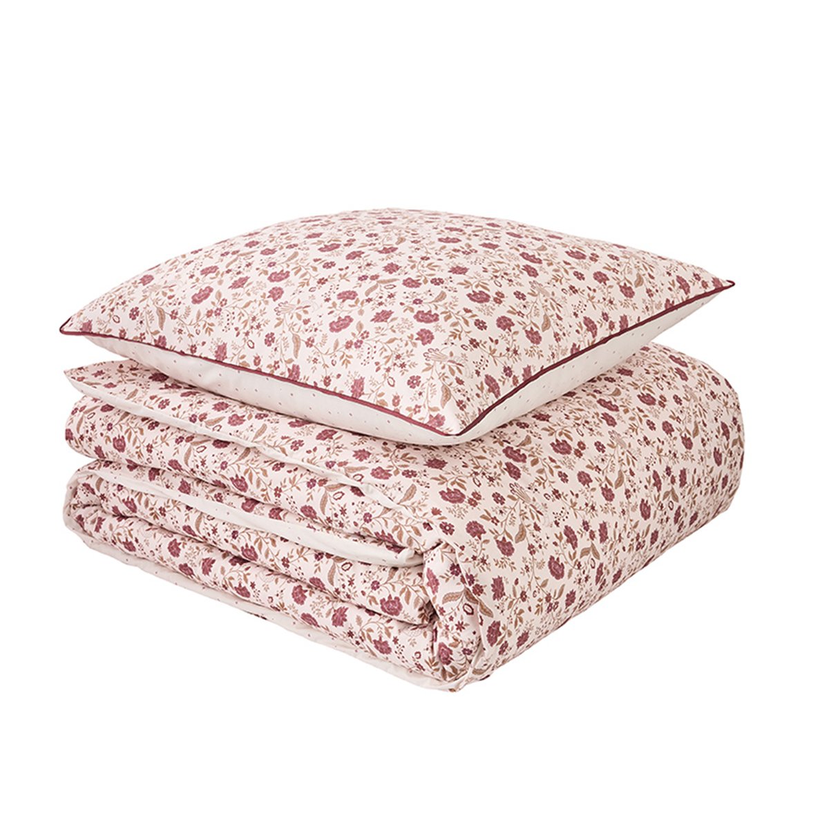 Parure de lit imprimée en percale de coton, taies rectangles, ORIENTAL GARDEN rose clair, ESSIX