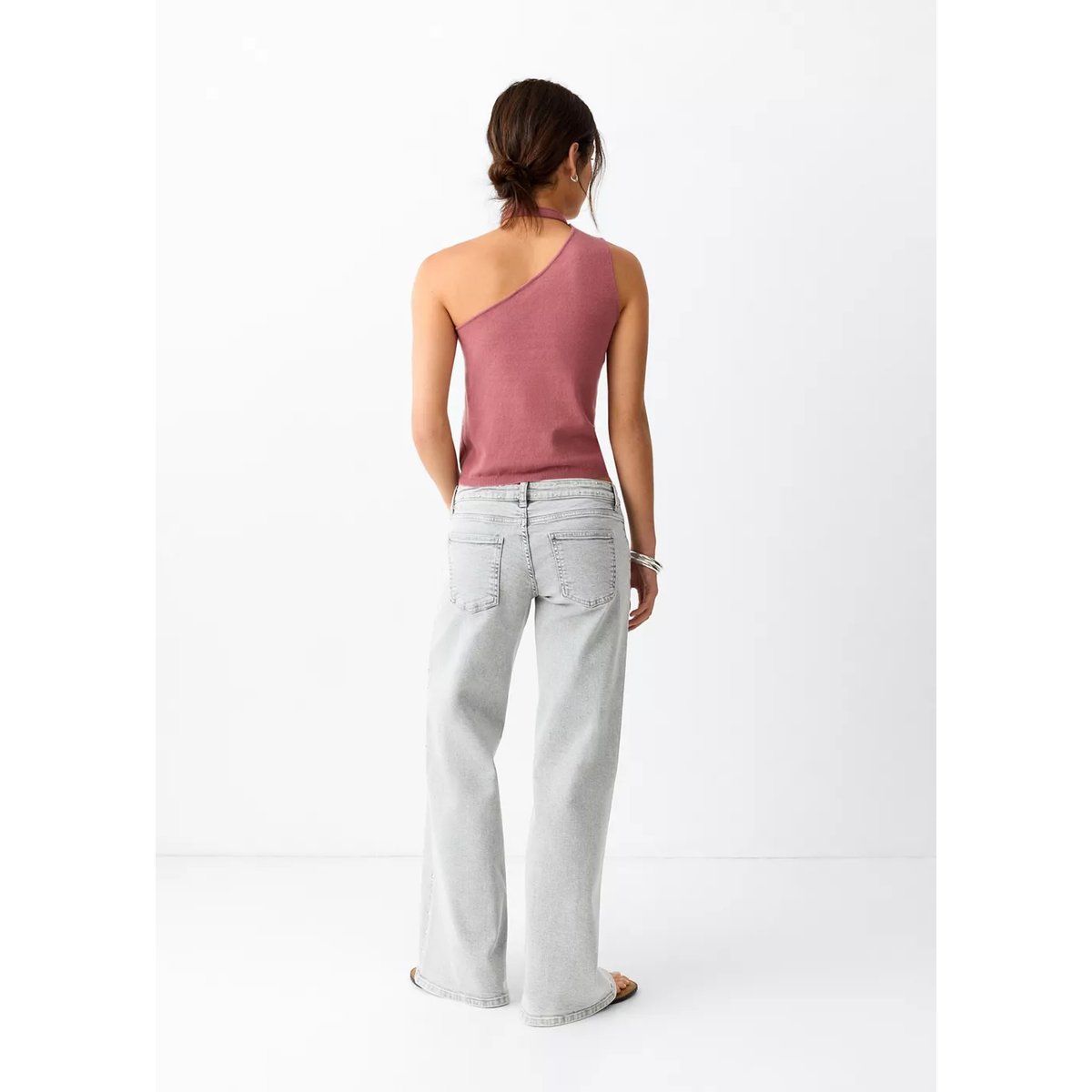 Jean wide leg détails et clous gris denim, MANGO TEEN