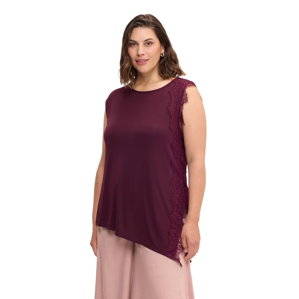 Haut asymétrique à bordure en dentelle burgundy, FIORELLA RUBINO