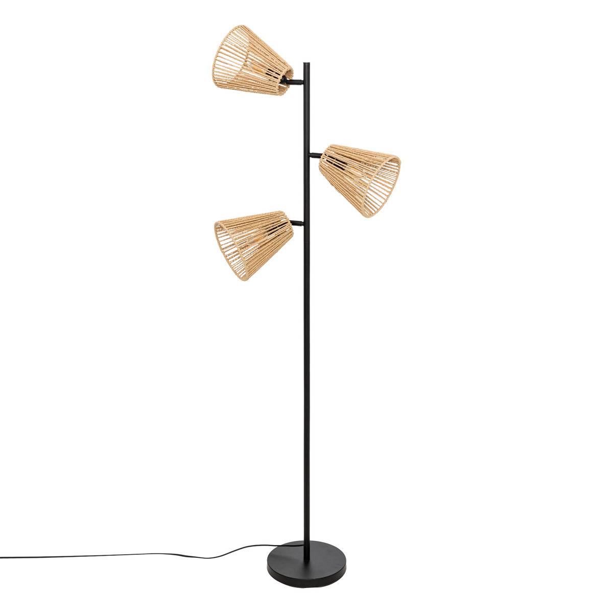Lampadaire 3 bras orientables corde tressée GIADA beige, ATMOSPHERA