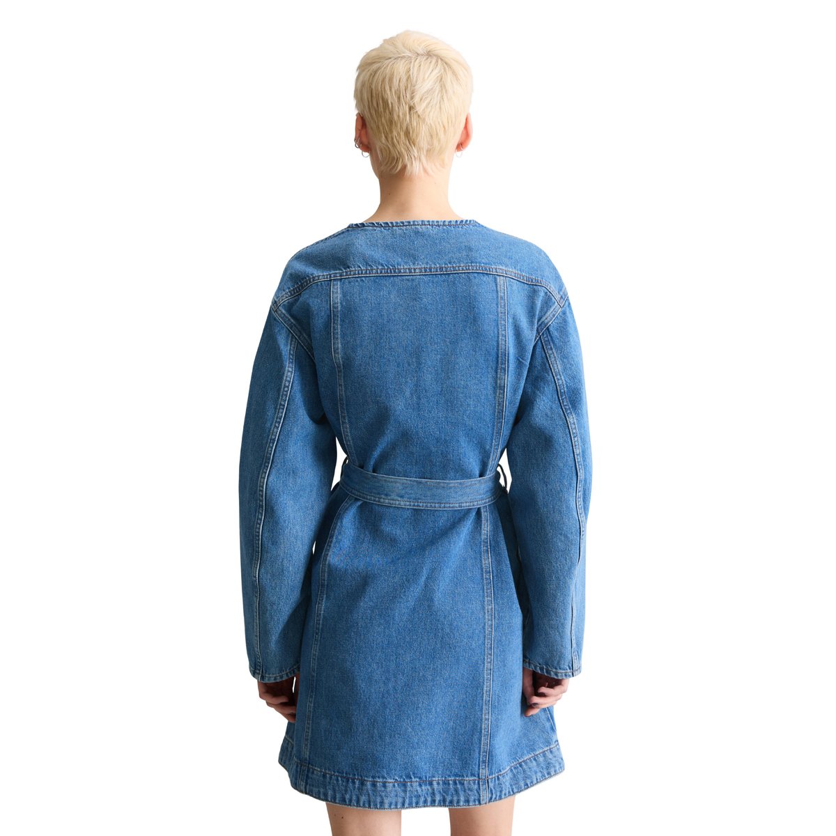 Mini-robe en jean flare avec des fibres de feuilles d'ananas bleu moyen, MARC O’POLO DENIM