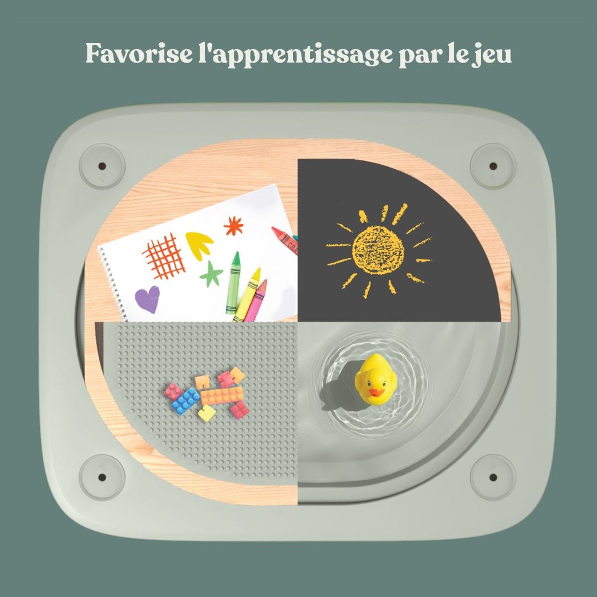 Table de jeux 4 en 1 avec tabouret vert sauge, ACTIVE TOTS