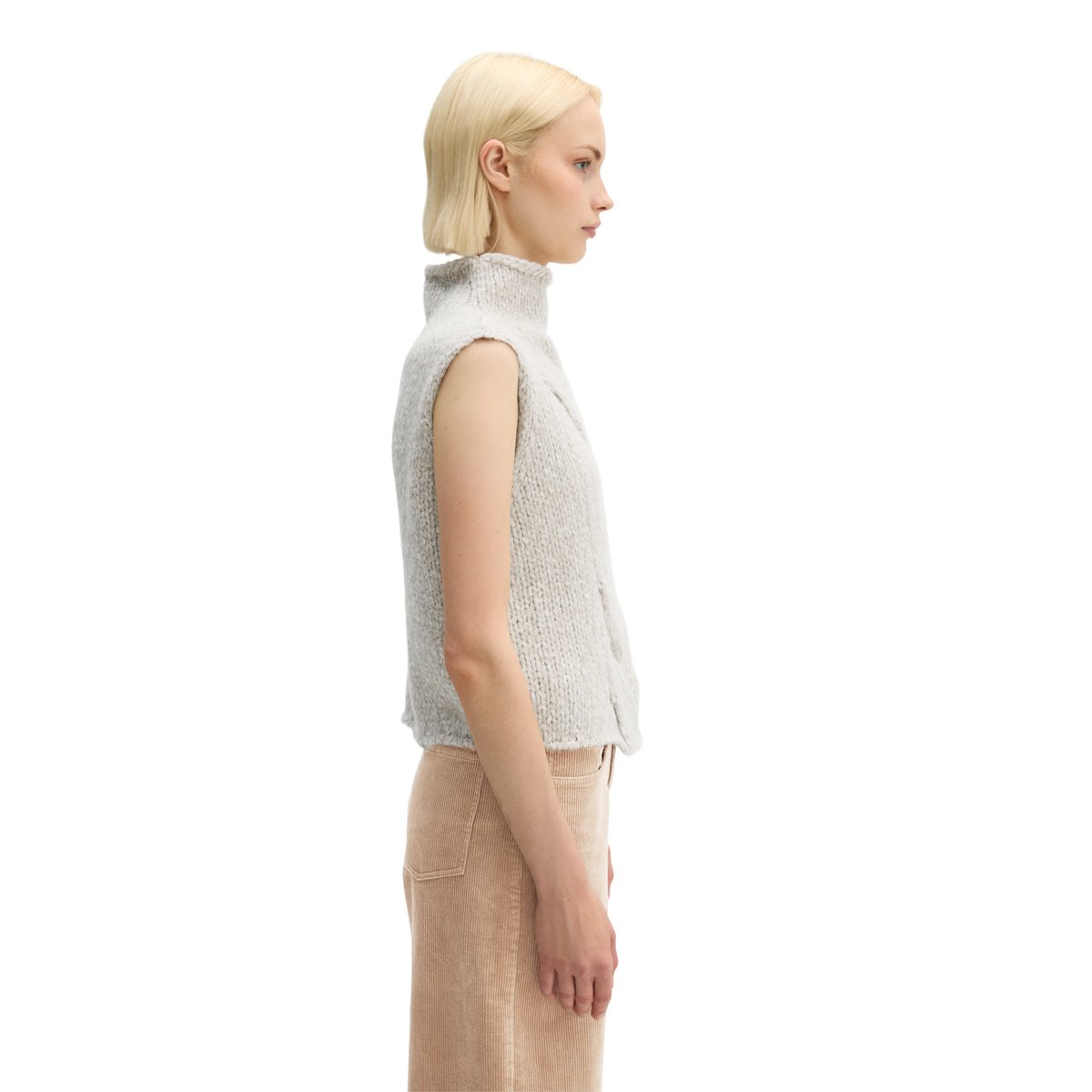 Gilet sans manches à mailles torsadées, style décontracté en mélange de laine d'alpaga douce marron clair, MARC O'POLO