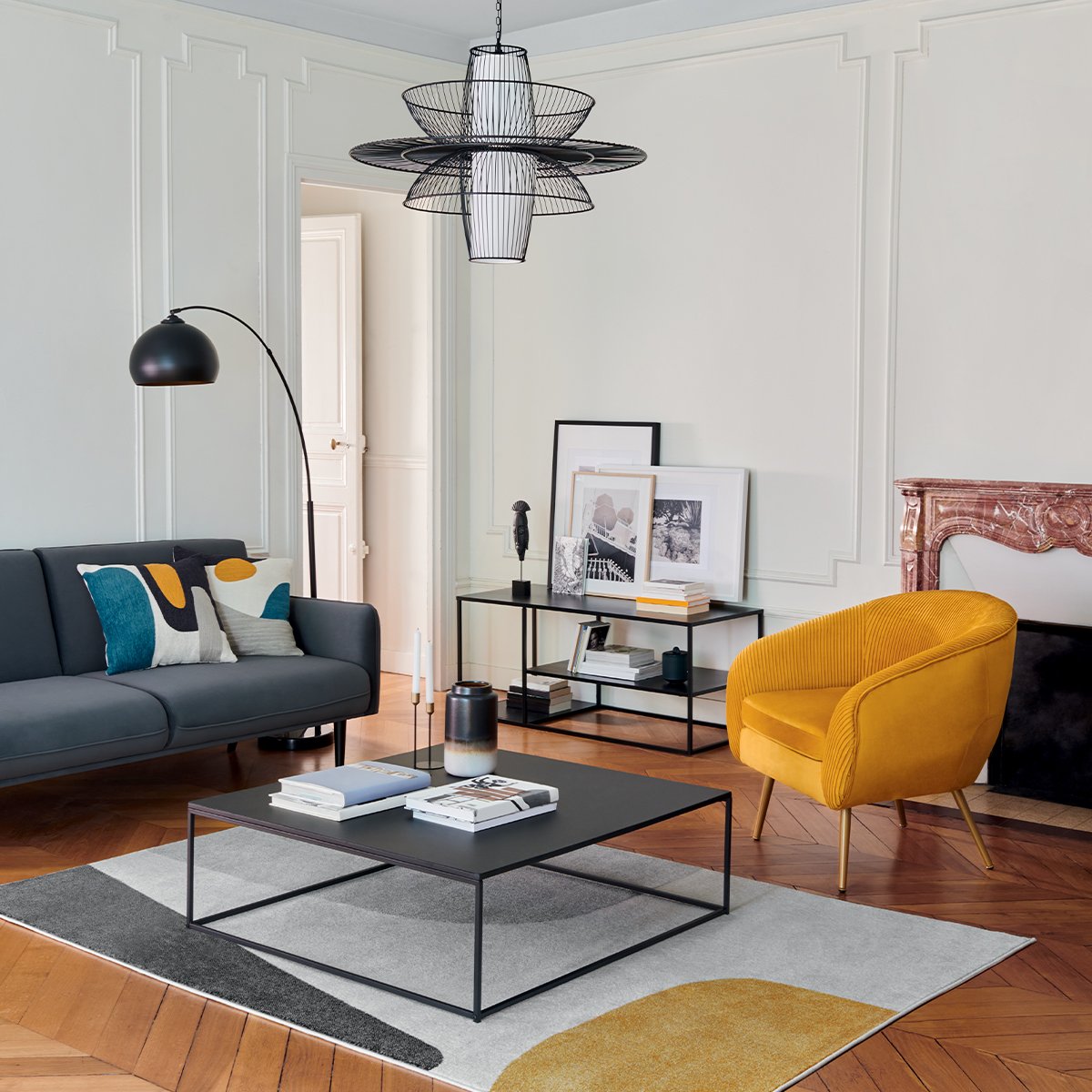 Lampadaire arc marbre HYTO noir, ATMOSPHERA