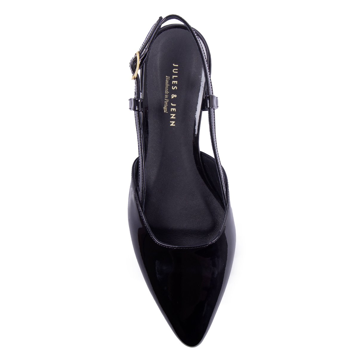 Ballerines slingback Elise cuir vernis noir, JULES & JENN