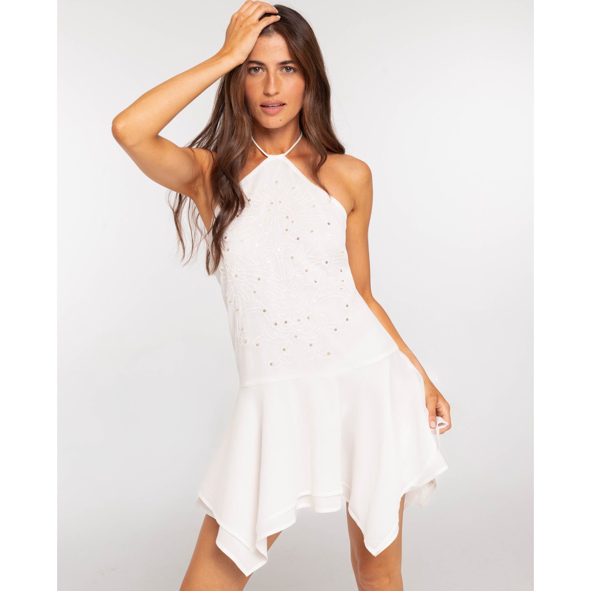 Robe courte avec broderie de paillettes blanc, THE-ARE