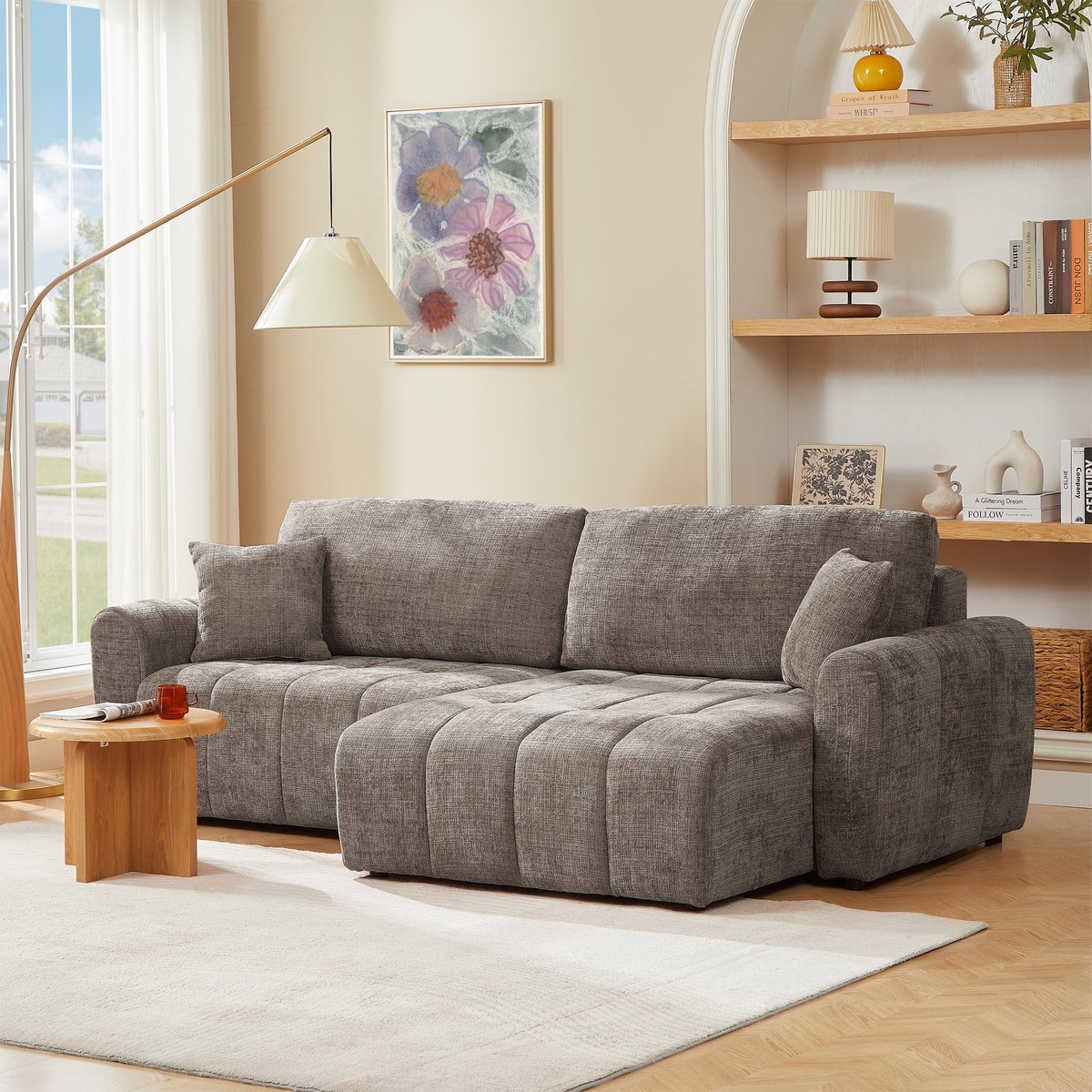 Canapé angle convertible 4 places tissu JONEA marron, BAÏTA