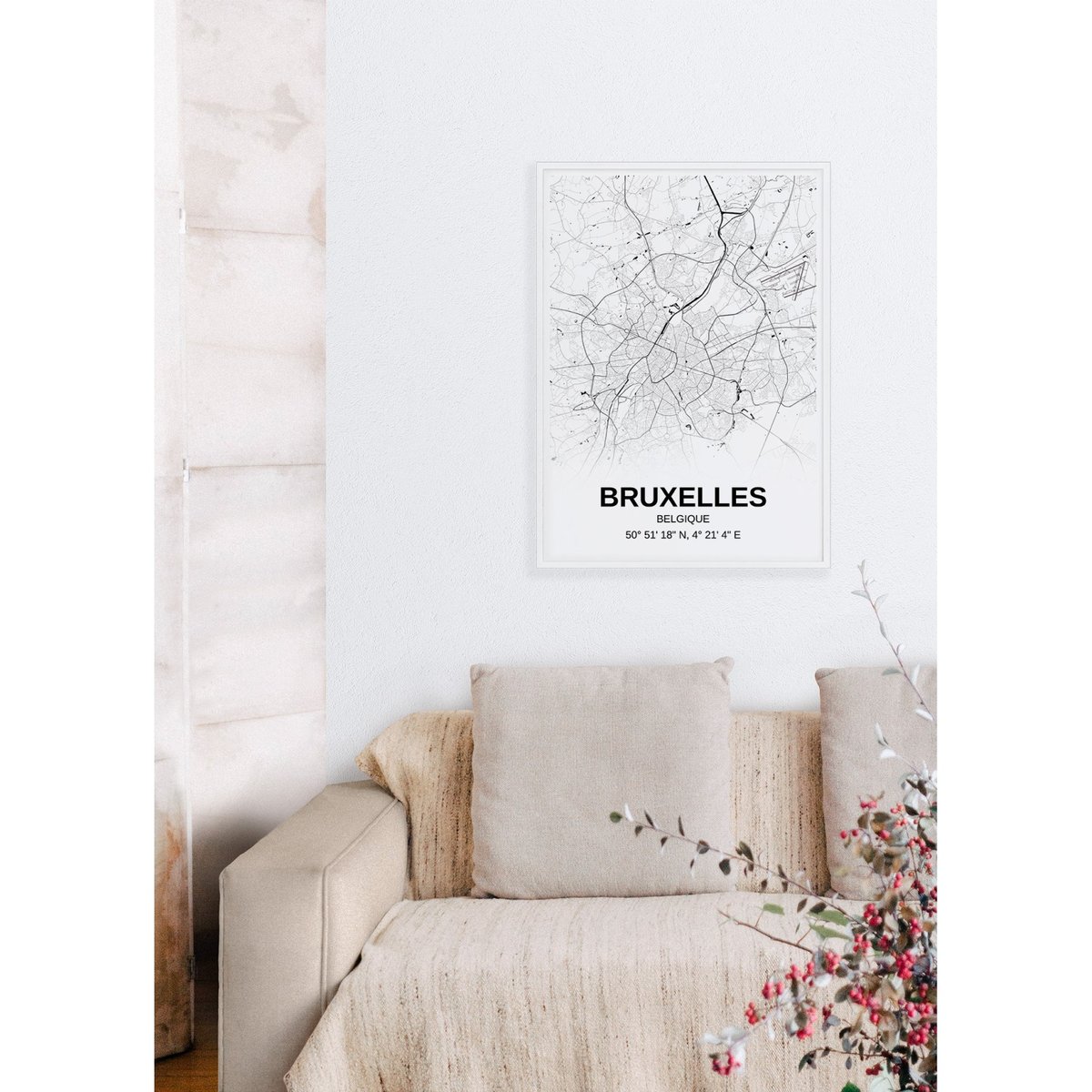 Affiche carte Bruxelles - rectangle Noir et Blanc blanc, L'AFFICHERIE