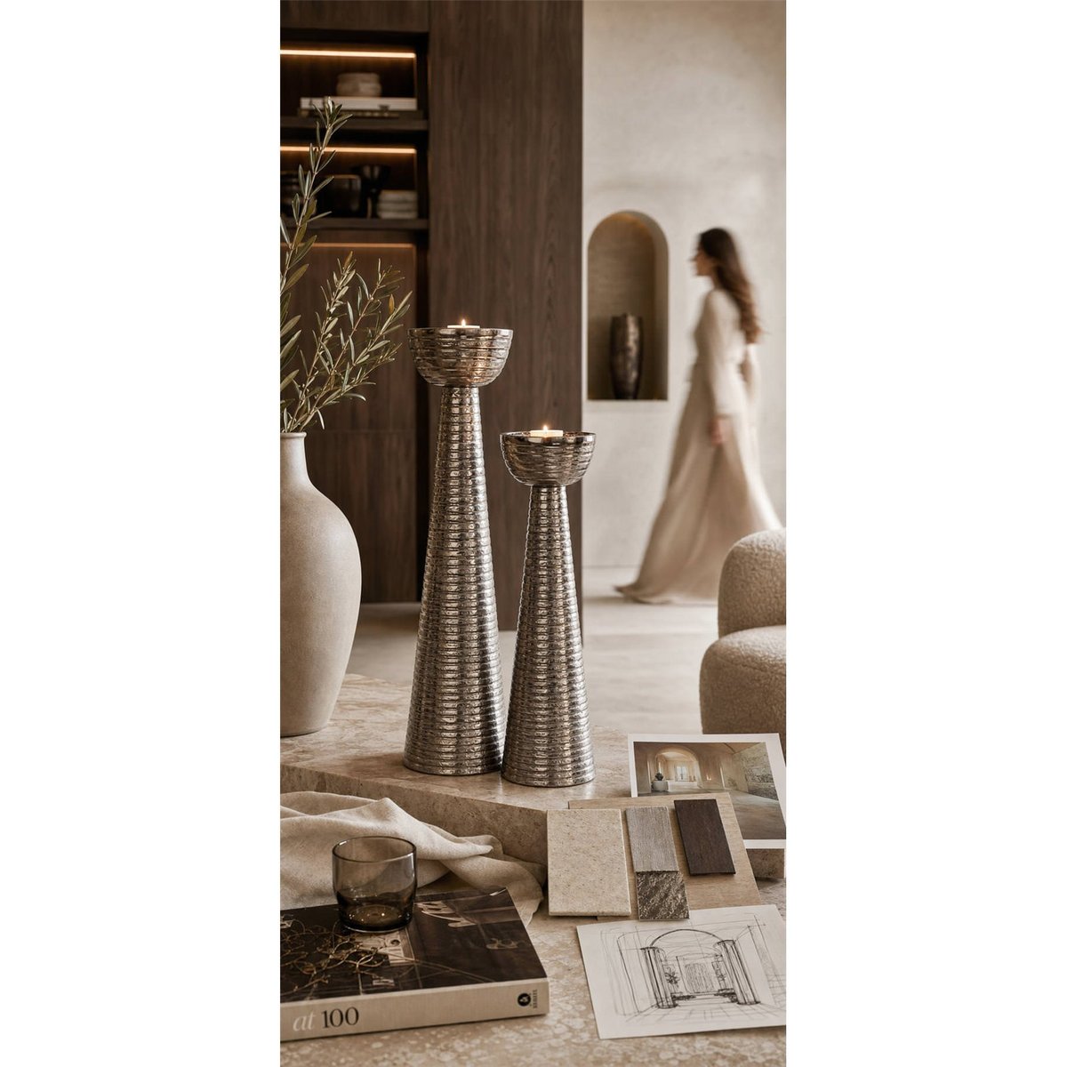 Bougeoir en aluminium effet laiton antique laiton antique, RECOLLECTION