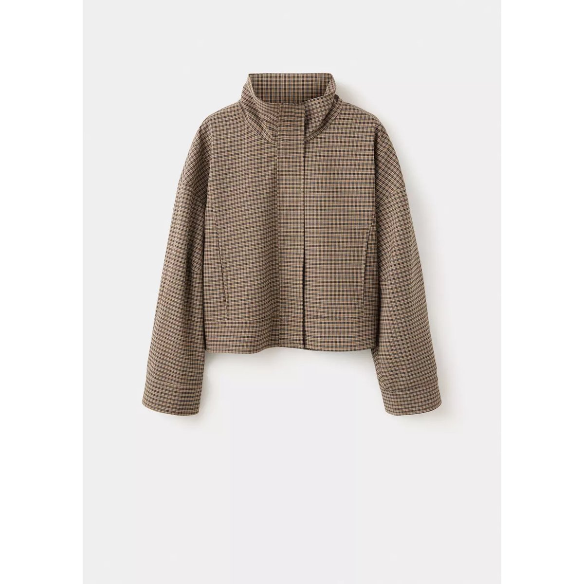 Veste à carreaux à col cheminée marron, MANGO