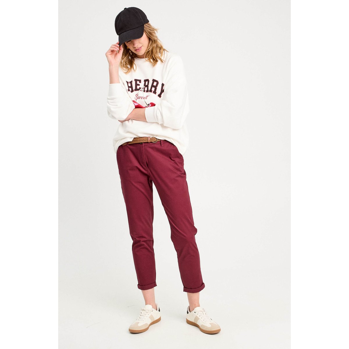 Pantalon chino 7/8ème bordeaux, CACHE CACHE
