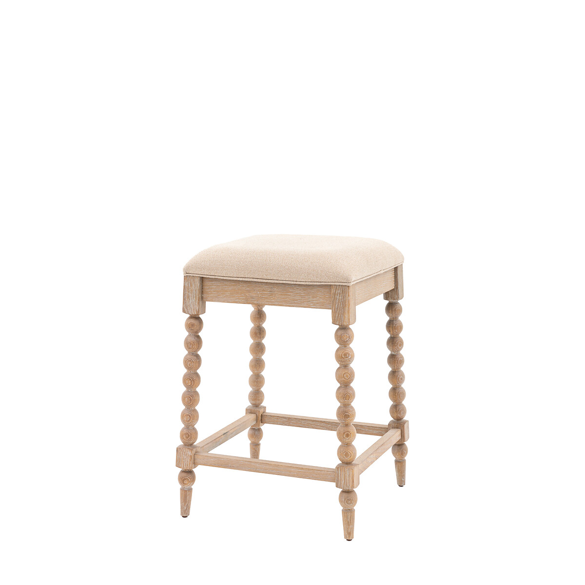 Ames Linen Upholstered Bar Stool with Pompom Legs oak, ÉDITÉ