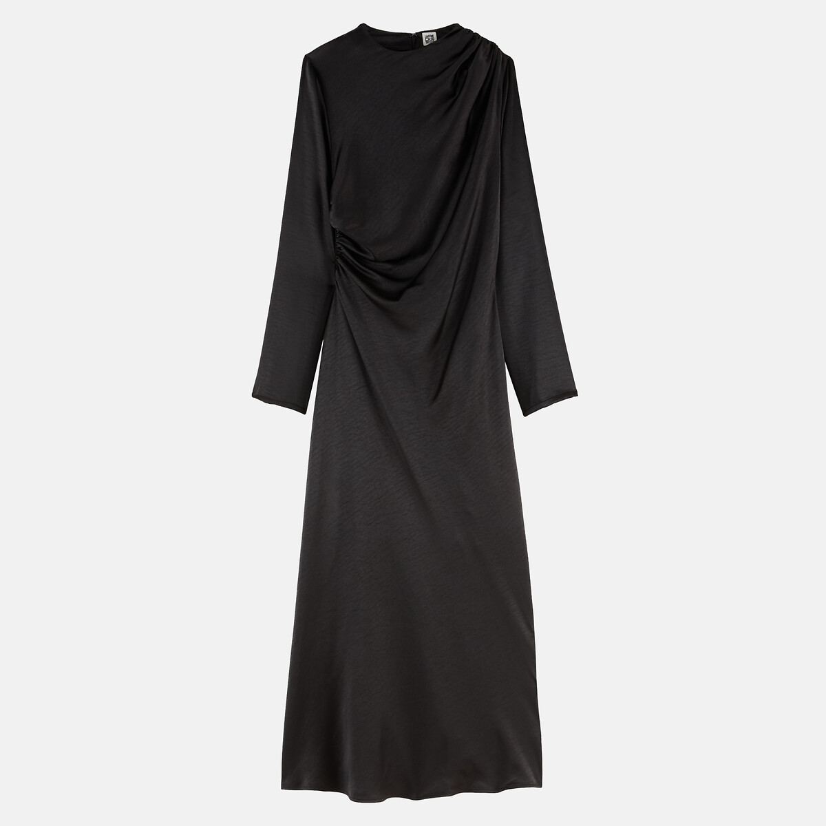 Robe longue drapée, manches longues, en satin  noir, LA REDOUTE COLLECTIONS