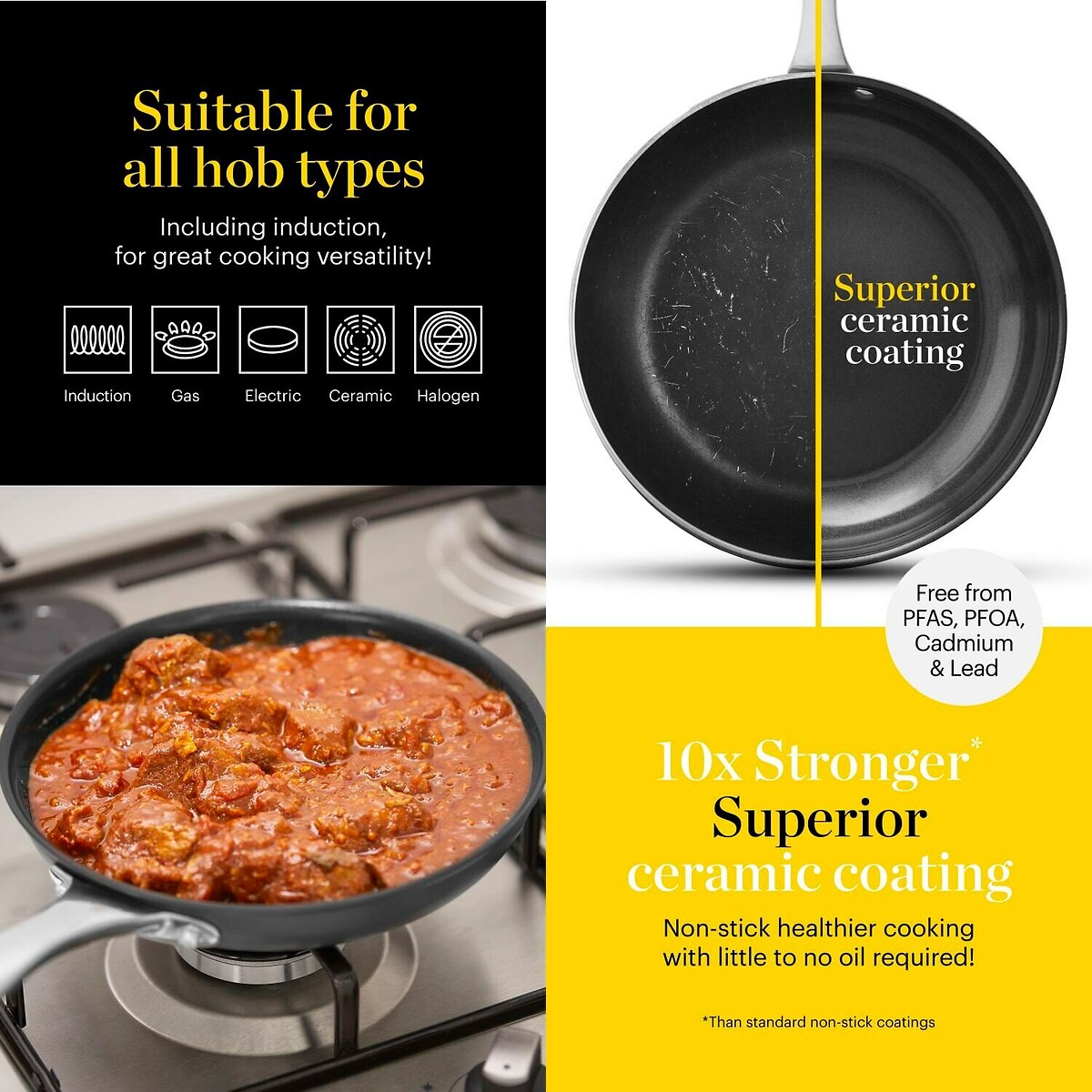 24cm Hard Anodized Non-Stick Frying Pan black, GOOD FOOD BY TOWER