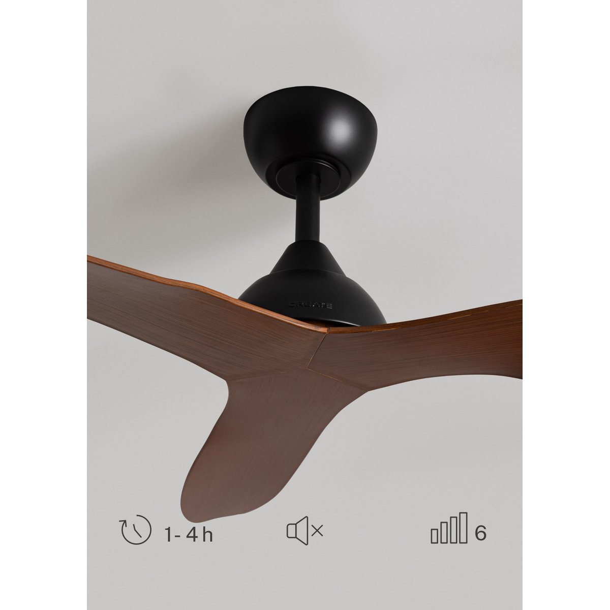 Ventilateur de plafond 40W silencieux sans lumière avec télécommande WIND BALANCE noir/bois foncé, CREATE