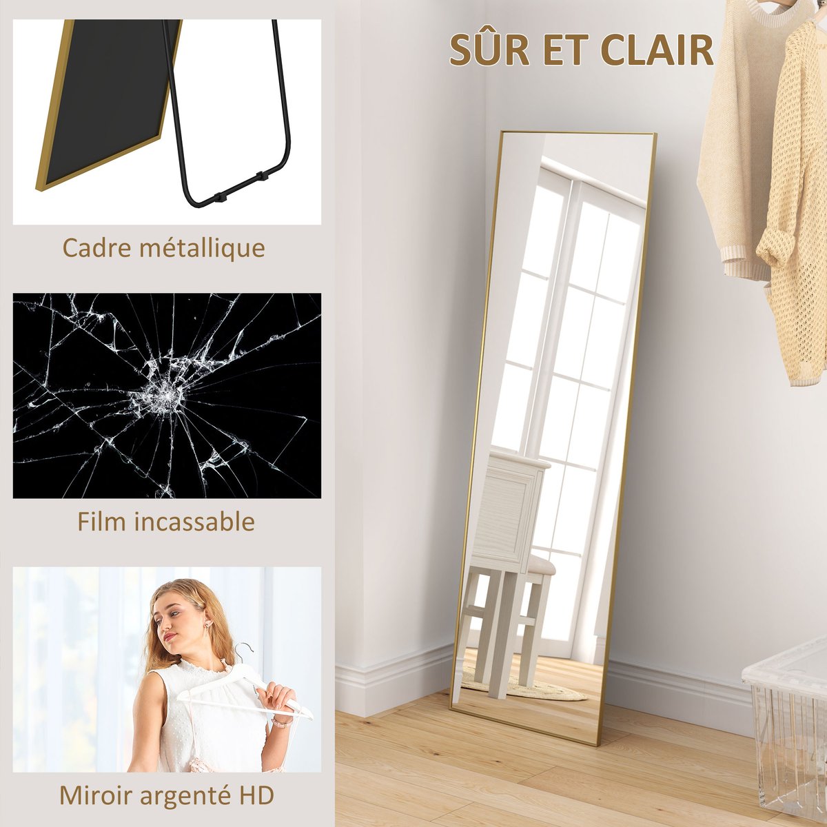 Miroir en pied Verre Noir noir, HOMCOM