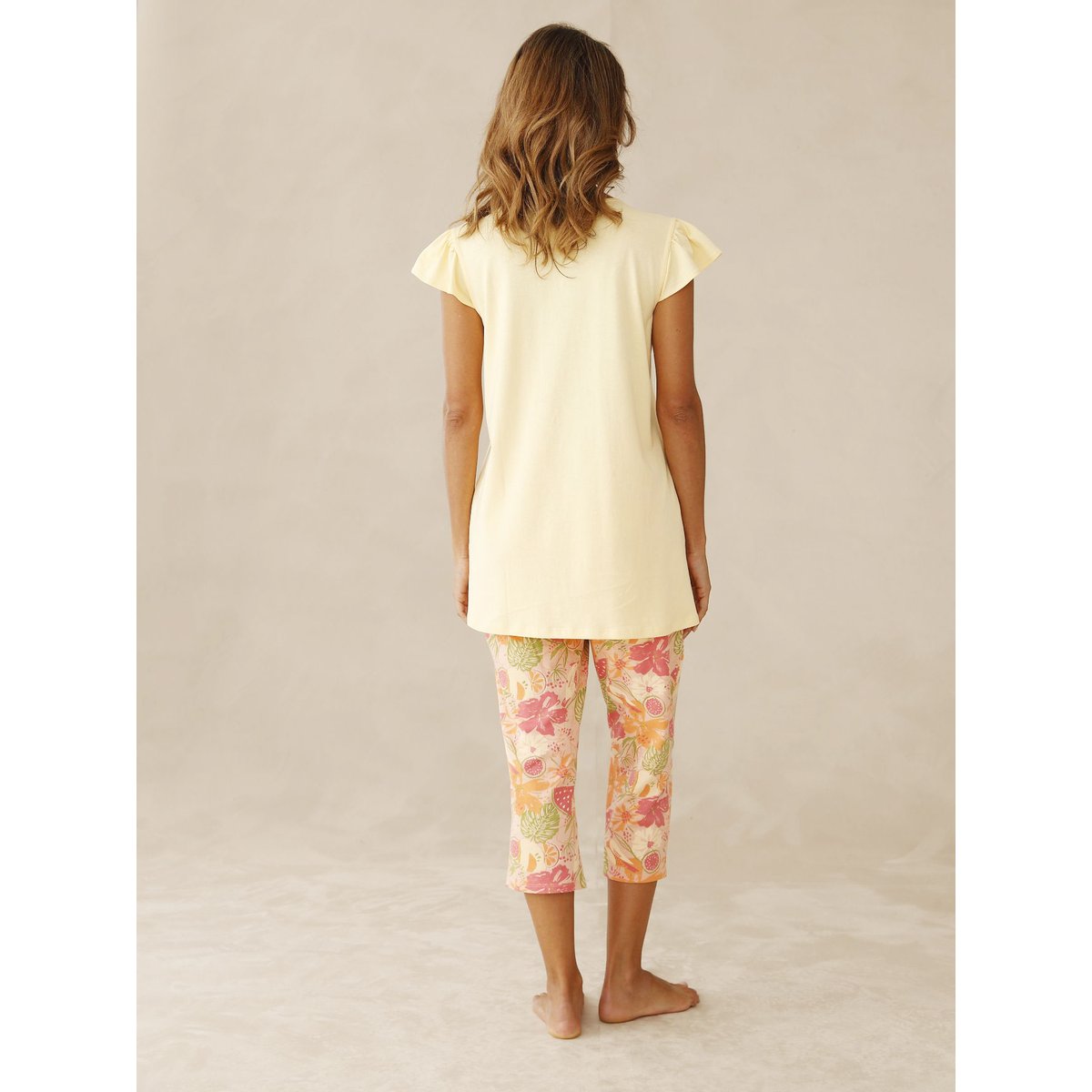 Lot de 2 pyjacourts femme coton imprimé + uni jaune, DAXON