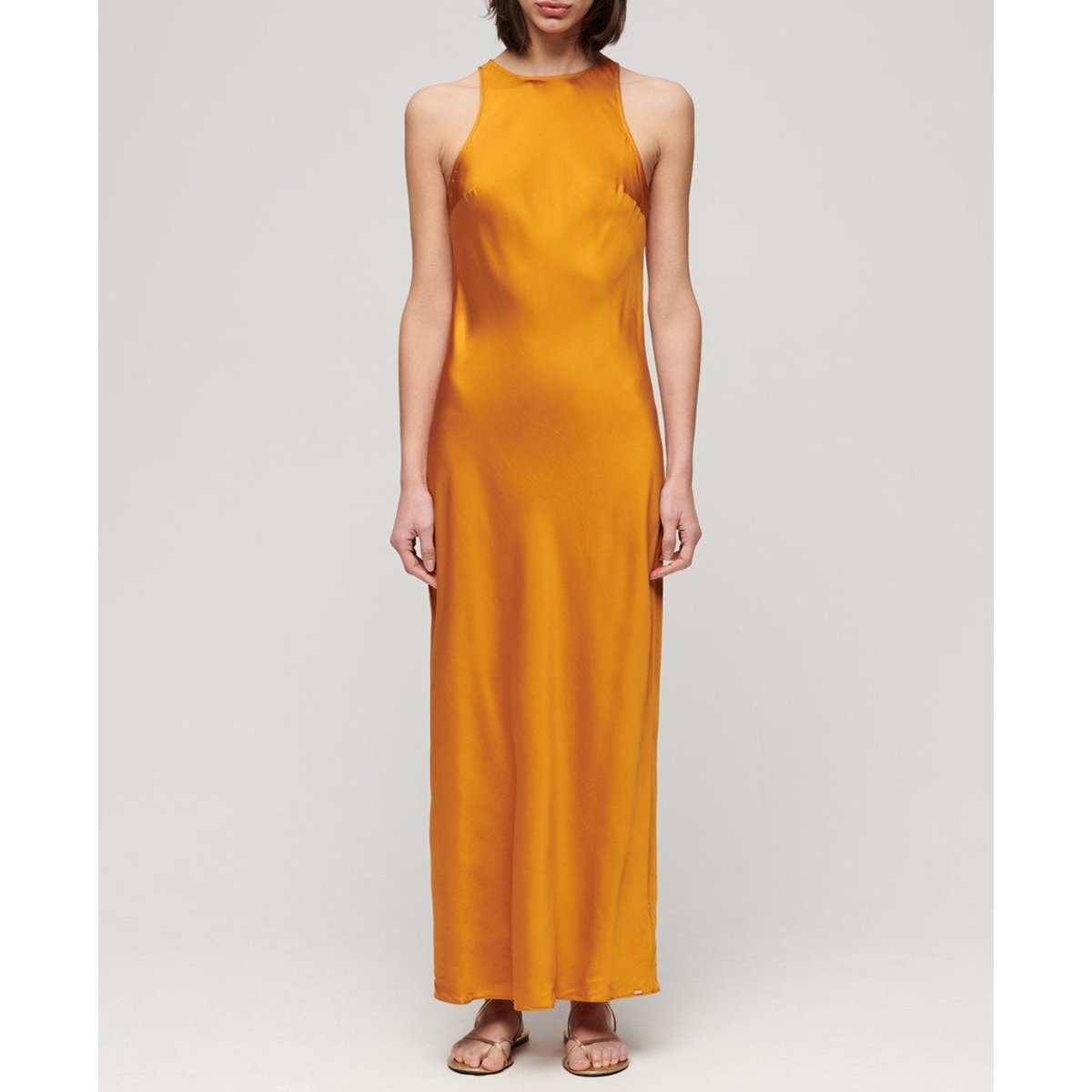 Robe mi-longue en satin à dos nageur jaune ocre héritage, SUPERDRY