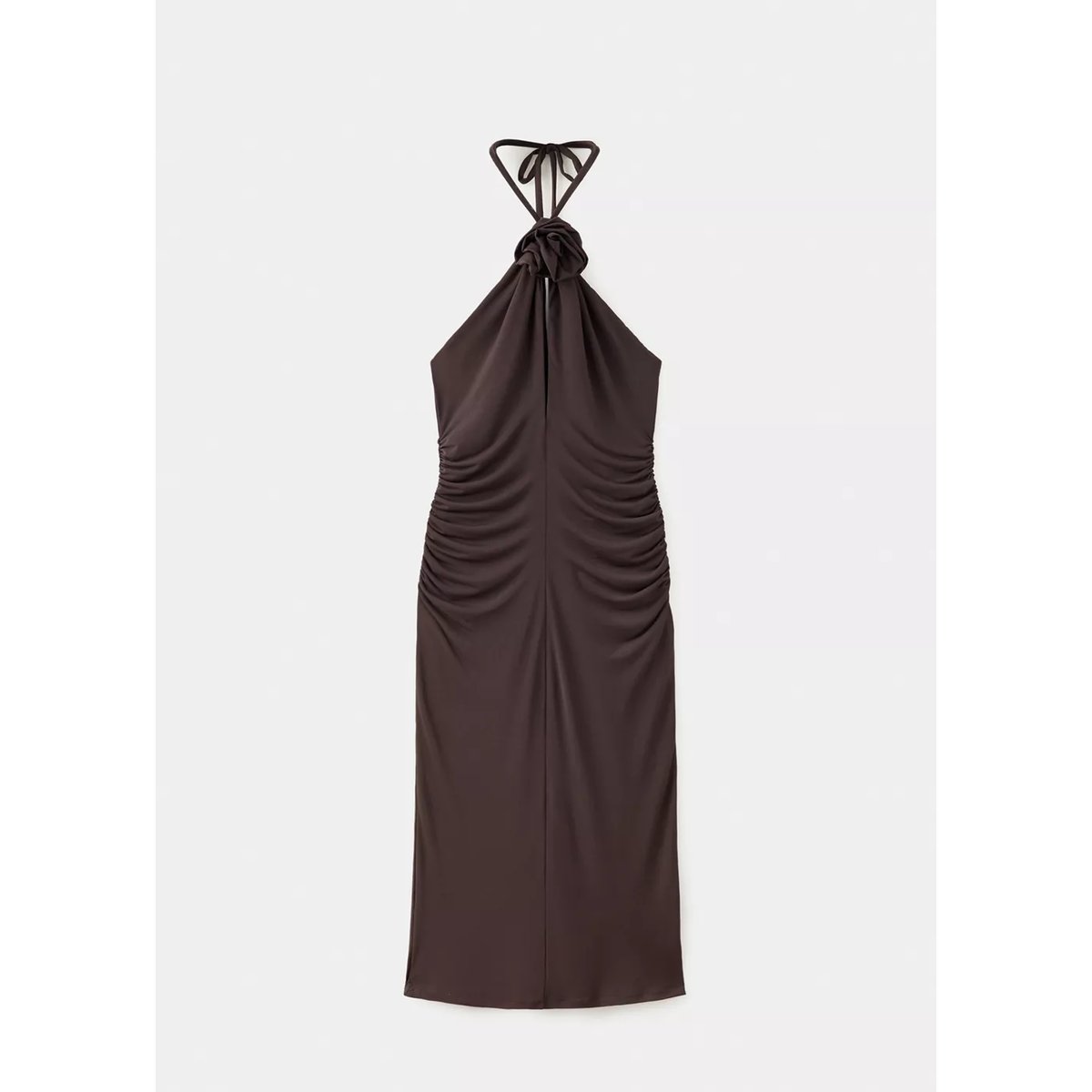 Robe drapée détail fleur marron, MANGO