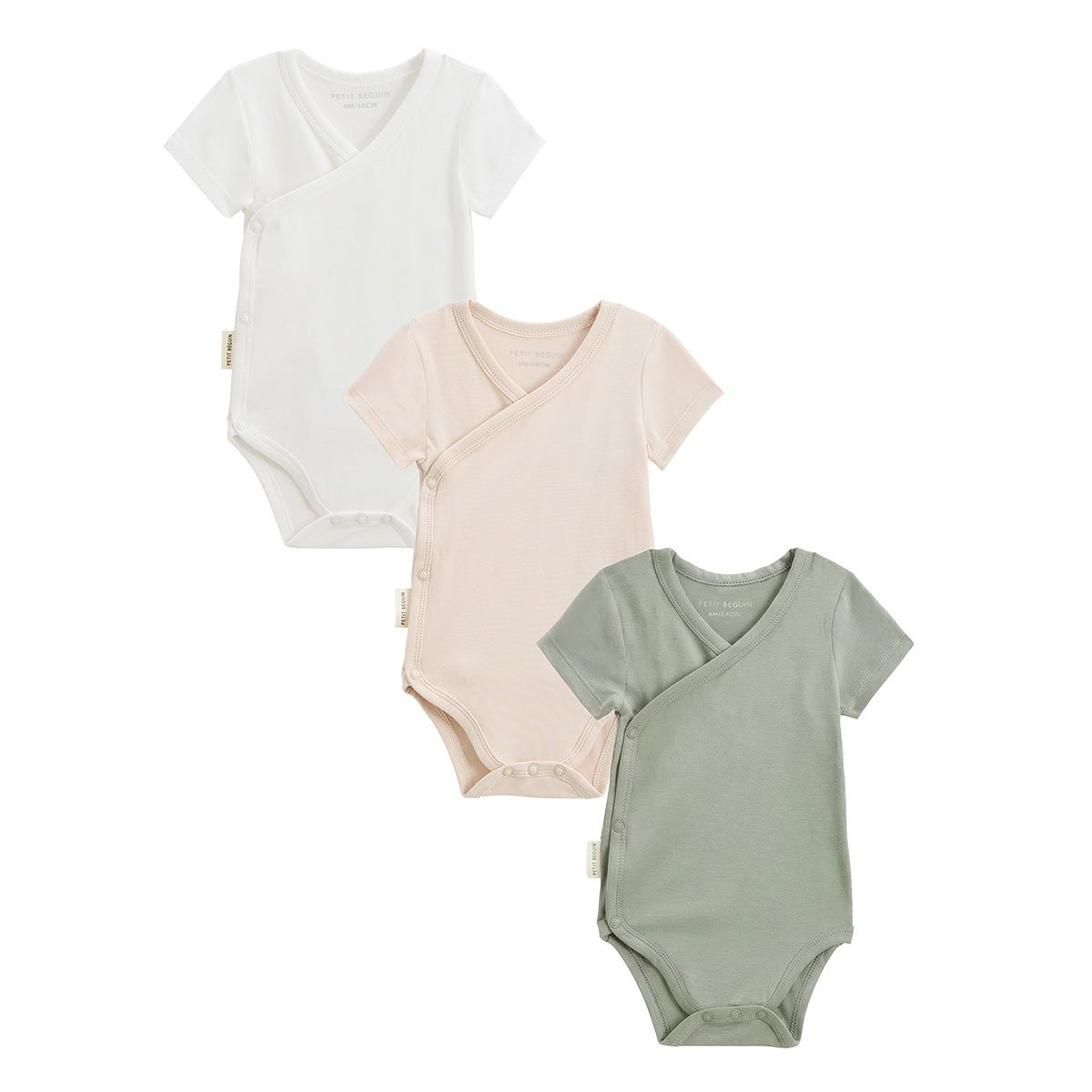 Lot de 3 bodies bébé manches courtes ouverture croisée Mini Rêve ecru, PETIT BEGUIN